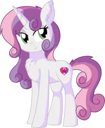 Size: 6039x7378 | Tagged: safe, artist:aureai-sketches, artist:cyanlightning, derpibooru import, sweetie belle, pony, unicorn, .svg available, absurd resolution, chest fluff, cute, diasweetes, ear fluff, eyeshadow, female, lidded eyes, looking back, makeup, mare, older, older sweetie belle, sideways glance, simple background, smiling, solo, tail fluff, transparent background, vector