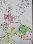 Size: 690x920 | Tagged: explicit, artist:paper view of butts, derpibooru import, fluttershy, pinkie pie, oc, oc:futashy, human, pegasus, pony, balloonbutt, balls, butt, close-up, clothes, colored, crying, dialogue, erection, faceful of ass, facesitting, fart, fart fetish, fart noise, female, fetish, flared, flutterseat, futa, futa fluttershy, futa on female, horsecock, human female, human on pony action, humanized, ink, ink drawing, intersex, interspecies, leaking, nudity, onomatopoeia, penis, plot, precum, shirt, sound effects, tears of pain, teary eyes, traditional art, wings