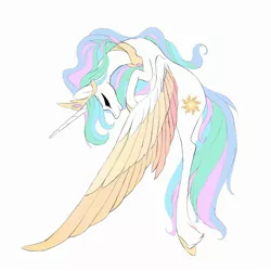 Size: 2428x2430 | Tagged: safe, artist:tiffna0310, derpibooru import, princess celestia, alicorn, pony, colored wings, eyes closed, female, mare, multicolored wings, simple background, solo, spread wings, unshorn fetlocks, white background, wings