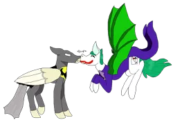 Size: 2728x1930 | Tagged: safe, artist:snake-dipper-pines, derpibooru import, ponified, bat pony, pony, bat ponified, batman, boop, gay, lego, male, race swap, shipping, simple background, the joker, the lego batman movie, transparent background