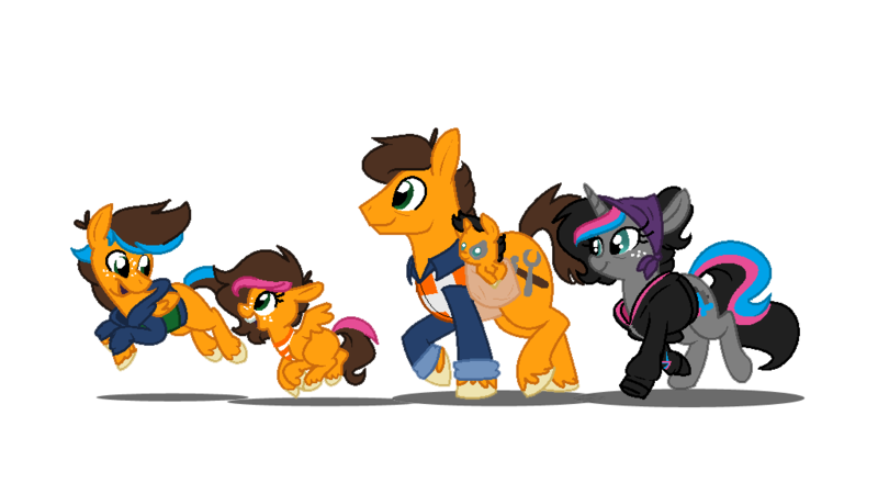 Size: 1024x576 | Tagged: safe, artist:unikittybot, derpibooru import, oc, oc:charlie brickowski, oc:emma brickowski, oc:luke brickowski, ponified, pony, emmet brickowski, lego, offspring, parent:emmet brickowski, parent:wyldstyle, simple background, the lego movie, transparent background, wyldstyle