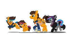 Size: 1024x576 | Tagged: safe, artist:unikittybot, derpibooru import, oc, oc:charlie brickowski, oc:emma brickowski, oc:luke brickowski, ponified, pony, emmet brickowski, lego, offspring, parent:emmet brickowski, parent:wyldstyle, simple background, the lego movie, transparent background, wyldstyle