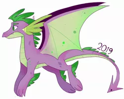 Size: 2440x1964 | Tagged: 2019, artist:pinweena30, derpibooru import, dragon, flying, growing up, male, older, older spike, safe, solo, spike, tail, tall, winged spike, wings, young, younger