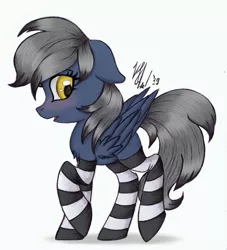 Size: 1958x2160 | Tagged: safe, artist:justshy, derpibooru import, oc, oc:recky rich, unofficial characters only, pegasus, pony, blushing, clothes, cute, female, mare, simple background, socks, solo, striped socks