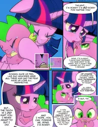 Size: 1275x1650 | Tagged: safe, artist:dsana, derpibooru import, spike, twilight sparkle, twilight sparkle (alicorn), alicorn, dragon, pony, comic:the shadow shard, apology, comic, crying, dialogue, duo, female, floppy ears, hug, implied king sombra, male, mama twilight, mare, spikelove, tears of joy