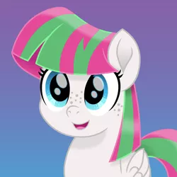 Size: 1500x1500 | Tagged: safe, artist:cloudyglow, derpibooru import, blossomforth, pegasus, pony, adoraforth, cute, female, freckles, gradient background, mare, open mouth, solo