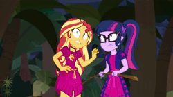 Size: 640x359 | Tagged: suggestive, derpibooru import, edit, edited screencap, screencap, sci-twi, sunset shimmer, twilight sparkle, equestria girls, equestria girls series, spring breakdown, spoiler:eqg series (season 2), accident, animated, clothes, fear wetting, fetish, geode of empathy, geode of telekinesis, glasses, magical geodes, pee edit, pissing, plant, ponytail, puddle, scared, shoes, urine, wat, watersports, wetting, wide eyes