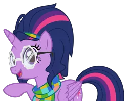 Size: 5046x4000 | Tagged: safe, artist:tentavamp, deleted from derpibooru, derpibooru import, twilight sparkle, twilight sparkle (alicorn), alicorn, pony, absurd resolution, alternate hairstyle, big hair, clothes, cosplay, costume, crossover, cutie mark, glasses, headband, hooves, looking at you, olivia octavius, scarf, simple background, solo, spider-man, spider-man: into the spider-verse, transparent background, vector