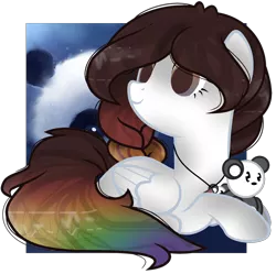 Size: 1692x1688 | Tagged: safe, artist:space--paws0w0, derpibooru import, oc, oc:rainbow moonlight, unofficial characters only, bear, panda, pegasus, pony, female, jewelry, mare, multicolored hair, necklace, rainbow eyes, rainbow hair, simple background, solo, transparent background