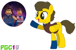 Size: 610x400 | Tagged: artist:paintgreencolor19, artist:selenaede, base used, crossover, derpibooru import, emmet brickowski, lego, magical gay spawn, oc, oc:rodrigo dangervest, offspring, parent:emmet brickowski, parent:rex dangervest, rex dangervest, safe, simple background, spoilers for another series, the lego movie, the lego movie 2: the second part, transparent background