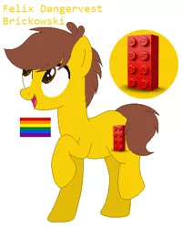 Size: 348x436 | Tagged: artist:gaianknightalpha, artist:selenaede, artist:spidermanfan16, base used, crossover, derpibooru import, gay, gay pride flag, lego, magical gay spawn, male, oc, oc:felix dangervest brickowski, offspring, parent:emmet brickowski, parent:rex dangervest, pride, pride flag, safe, simple background, the lego movie, the lego movie 2: the second part, white background