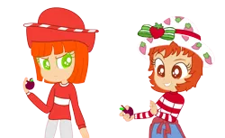 Size: 2904x1776 | Tagged: safe, artist:toybonnie54320, artist:yaya54320, derpibooru import, equestria girls, apple, barely eqg related, base used, clothes, crossover, equestria girls style, equestria girls-ified, food, hat, peppermint fizz, strawberry shortcake, strawberry shortcake (character), sweater