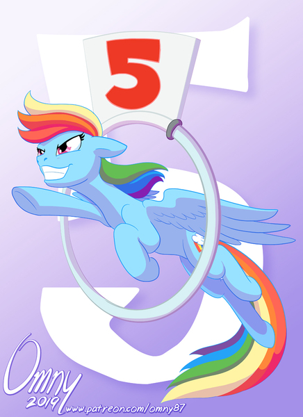 Size: 800x1102 | Tagged: safe, artist:omny87, derpibooru import, rainbow dash, pegasus, pony, season 9, spoiler:s09, 5, countdown, female, floppy ears, flying, hype, mare, smiling, smirk, solo