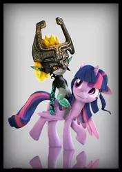 Size: 3500x4950 | Tagged: safe, artist:buttercupsaiyan, artist:imafutureguitarhero, deleted from derpibooru, derpibooru import, sci-twi, twilight sparkle, twilight sparkle (alicorn), alicorn, imp, pony, 3d, absurd resolution, adaptation, alternate hairstyle, alternate manestyle, border, chromatic aberration, colored sclera, crossover, duo, fangs, female, film grain, floppy ears, freckles, glow, horn, legend of zelda: twilight princess, looking at each other, mare, midna, midna sparkle, multicolored hair, nose wrinkle, pun, raised hoof, recursive fanart, reflection, riding, scitwilicorn, signature, smiling, source filmmaker, the legend of zelda, the legend of zelda: twilight princess, visual pun, walking, windswept mane, windswept tail, wings