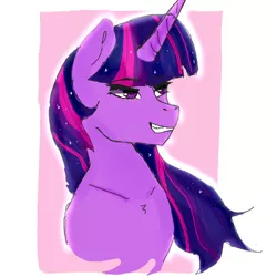 Size: 894x894 | Tagged: safe, artist:captainloafnugget, derpibooru import, twilight sparkle, pony, bust, female, mare, simple background, smiling, solo