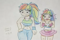 Size: 2314x1536 | Tagged: safe, artist:gmangamer25, derpibooru import, rainbow dash, human, equestria girls, spring breakdown, belly button, breasts, clothes, cute, human coloration, humanized, midriff, miniskirt, ponytail, skirt, traditional art