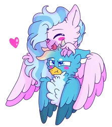Size: 1200x1350 | Tagged: safe, artist:lolwise, derpibooru import, gallus, silverstream, classical hippogriff, gryphon, hippogriff, :p, blush sticker, blushing, cheek fluff, chest fluff, cute, diastreamies, female, floppy ears, gallabetes, gallstream, happy, heart, male, open mouth, shipping, silly, simple background, straight, tongue out, transparent background, tsundere, wings