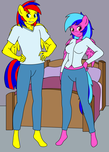 Size: 1039x1450 | Tagged: anthro, anthro oc, artist:linedraweer, bed, commission, derpibooru import, female, male, oc, oc:lightning chaser, oc:lovebug, safe, shipping, straight, wings