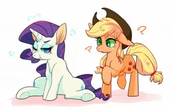 Size: 2000x1300 | Tagged: safe, artist:phyllismi, derpibooru import, applejack, rarity, earth pony, pony, unicorn, confused, cowboy hat, crying, duo, female, hat, mare