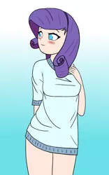 Size: 2092x3356 | Tagged: artist:donmarcino, blushing, breasts, cute, derpibooru import, female, human, humanized, rarity, solo, stupid sexy rarity, suggestive