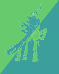 Size: 1920x2400 | Tagged: artist:awesomedude14, changeling, changeling queen, crown, derpibooru import, duotone, female, happy, jewelry, mare, queen chrysalis, raised hoof, regalia, safe, simple background, solo