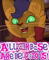 Size: 570x690 | Tagged: abyssinian, all your base are belong to us, anthro, artist:horsesplease, capper dapperpaws, caption, cat, conquest, derpibooru import, expand dong, exploitable meme, happy, image macro, male, meme, my little pony: the movie, pun, safe, smiling, text, zero wing