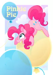 Size: 600x849 | Tagged: safe, artist:tiitcha, derpibooru import, pinkie pie, pony, balloon, cloud, cute, diapinkes, floating, open mouth, profile, solo