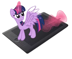 Size: 800x650 | Tagged: artist needed, safe, derpibooru import, twilight sparkle, twilight sparkle (alicorn), alicorn, pony, drawn into existence, pen, simple background, solo, tablet, transparent background