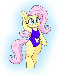 Size: 2000x2400 | Tagged: adorasexy, arm behind head, arm hooves, artist:heir-of-rick, belly button, breasts, chestbreasts, clothes, cute, derpibooru import, eye lashes, female, fluttershy, mare, navel cutout, one-piece swimsuit, pegasus, safe, semi-anthro, sexy, shyabetes, smiling, solo, swimsuit