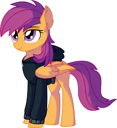 Size: 6535x7136 | Tagged: safe, artist:cyanlightning, derpibooru import, scootaloo, pegasus, pony, .svg available, absurd resolution, alternate hairstyle, chest fluff, clothes, cute, cutealoo, ear fluff, female, hoodie, mare, older, older scootaloo, simple background, smiling, solo, transparent background, vector