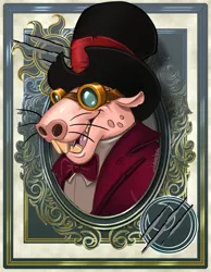 Size: 700x900 | Tagged: artist:harwick, bowtie, bust, derpibooru import, goggles, harwick's sun/moon portraits, hat, male, my little pony: the movie, naked mole rat, portrait, safe, scratches, solo, top hat, verko
