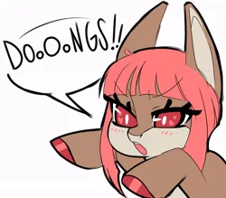 Size: 800x700 | Tagged: artist:kronilix, big ears, colored hooves, derpibooru import, dialogue, no pupils, oc, oc:nerita, original species, pink hair, reaction image, safe, shark, shark pony, solo, unofficial characters only, vulgar