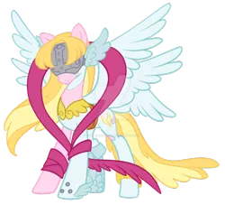 Size: 1024x931 | Tagged: safe, artist:sakuyamon, derpibooru import, ponified, angewomon, pegasus, pony, angel, clothes, covered eyes, digimon, female, hidden eyes, mare, mask, multiple wings, obtrusive watermark, ribbon, simple background, six wings, solo, transparent background, watermark, wings