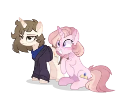 Size: 1280x1017 | Tagged: safe, artist:foxysparkle, derpibooru import, oc, oc:coraline, oc:margarita, unofficial characters only, pony, unicorn, clothes, female, hoodie, magical lesbian spawn, mare, offspring, parent:rainbow dash, parent:twilight sparkle, parents:twidash, simple background, transparent background