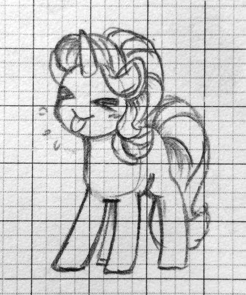 Size: 1280x1532 | Tagged: safe, artist:ch-chau, derpibooru import, starlight glimmer, pony, unicorn, :p, c:, cute, eyes closed, female, glimmerbetes, graph paper, grayscale, mare, monochrome, pencil drawing, raspberry, silly, silly pony, sketch, smiling, solo, spittle, standing, tongue out, traditional art