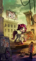 Size: 2658x4500 | Tagged: safe, artist:jedayskayvoker, derpibooru import, pinkie pie, oc, earth pony, pony, fallout equestria, fanfic, absurd resolution, billboard, city, cutie mark, fanfic art, female, forever, grin, mare, ministry mares, ministry of morale, pinkie being pinkie, pinkie pie is watching you, poster, propaganda, raised hoof, ruins, smiling, solo, text, wasteland