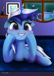 Size: 4250x6000 | Tagged: safe, artist:darksly, derpibooru import, minuette, pony, unicorn, cute, female, grin, lying, mare, minubetes, shiny teeth, smiling, solo, squishy cheeks, toothbrush