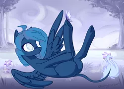 Size: 1280x914 | Tagged: safe, artist:daydreamprince, derpibooru import, oc, oc:lorelei snowflake, butterfly, pegasus, pony, base used, female, flower, mare, solo