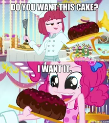 Size: 600x674 | Tagged: safe, derpibooru import, edit, edited screencap, screencap, pinkie pie, puffed pastry, equestria girls, equestria girls series, spring breakdown, spoiler:eqg series (season 2), bundt cake (food), do you want this cake, nicolas cage, nicolas cage wants cake, the family man