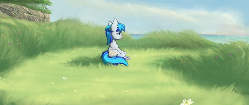 Size: 2560x1080 | Tagged: safe, artist:gliconcraft, derpibooru import, oc, oc:hooklined, unofficial characters only, pony, commission, female, mare, outdoors, relaxing, solo, ych result
