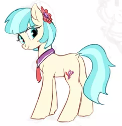 Size: 705x725 | Tagged: safe, artist:luciferamon, derpibooru import, coco pommel, earth pony, pony, clothes, cocobetes, cute, dock, female, flower, flower in hair, full body, mare, necktie, side view, simple background, sketch, solo, white background