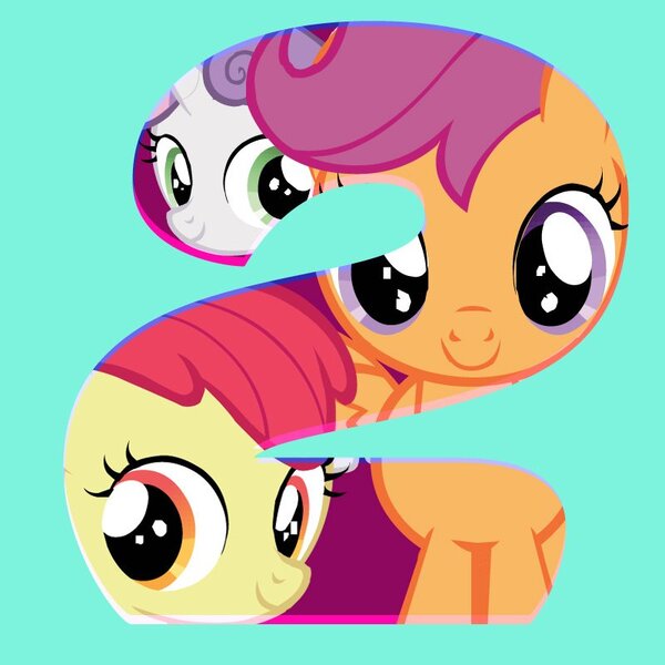 Size: 800x800 | Tagged: safe, artist:discoveryfamily, derpibooru import, official, apple bloom, scootaloo, sweetie belle, pony, season 9, spoiler:s09, 2, countdown, cutie mark crusaders, discovery family, hype, number, season 9 countdown