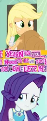 Size: 526x1354 | Tagged: safe, artist:horsesplease, derpibooru import, applejack, rarity, equestria girls, caption, crying, expand dong, exploitable meme, female, friendship, image macro, imminent fusion, lesbian, lonely, meme, obsession, rarijack, sad, shipping, story included, text