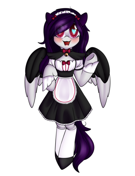 Size: 2480x3230 | Tagged: safe, artist:xcinnamon-twistx, derpibooru import, oc, oc:cinnamon twist, pegasus, pony, :3, bell, bell collar, bow, clothes, collar, cute, female, happy, heart eyes, looking at you, maid, maid headdress, mare, open mouth, shoes, simple background, socks, solo, thigh highs, transparent background, wingding eyes