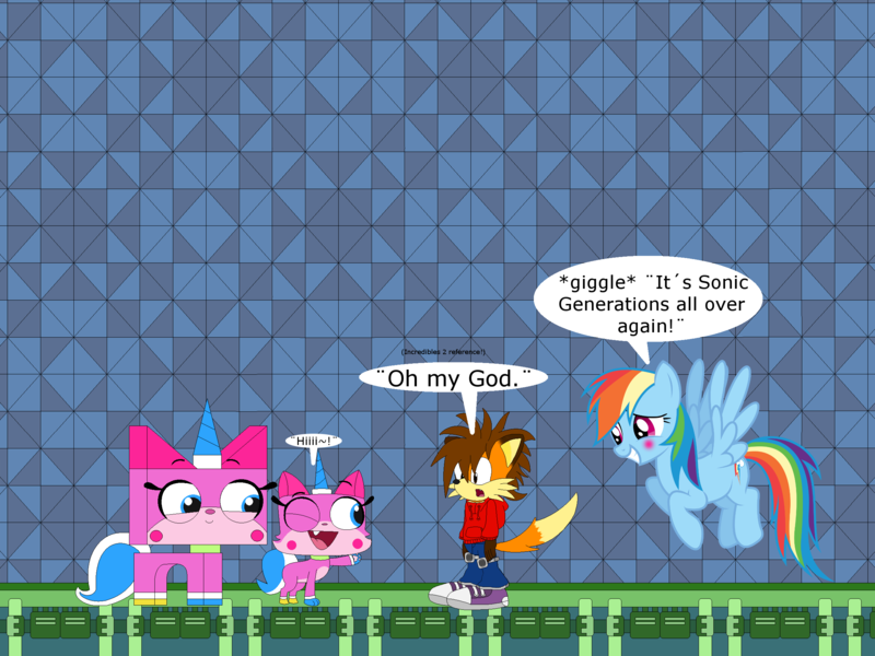 Size: 2400x1800 | Tagged: artist:anthony-zel, artist:lachlandingoofficial, artist:legoland1085, cat, catified, crossover, derpibooru import, lego, non-mlp oc, oc, rainbow dash, safe, sonic the hedgehog (series), species swap, the lego movie, unikitty