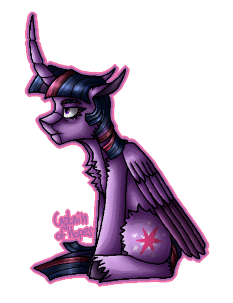 Size: 500x650 | Tagged: safe, artist:captainofhopes, derpibooru import, twilight sparkle, twilight sparkle (alicorn), alicorn, pony, female, horn, long horn, mare, signature, simple background, sitting, solo, transparent background