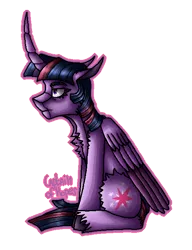 Size: 500x650 | Tagged: safe, artist:captainofhopes, derpibooru import, twilight sparkle, twilight sparkle (alicorn), alicorn, pony, female, horn, long horn, mare, signature, simple background, sitting, solo, transparent background