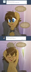 Size: 2000x4600 | Tagged: safe, artist:fluffyxai, derpibooru import, oc, oc:spirit wind, unofficial characters only, pony, tumblr:ask spirit wind, ask, clothes, curtains, cute, eyes closed, jewelry, male, necklace, smiling, solo, speech bubble, stallion, tumblr