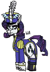 Size: 420x600 | Tagged: safe, artist:captainofhopes, derpibooru import, rarity, pony, unicorn, clothes, female, horn, long horn, marching band uniform, mare, signature, simple background, solo, transparent background