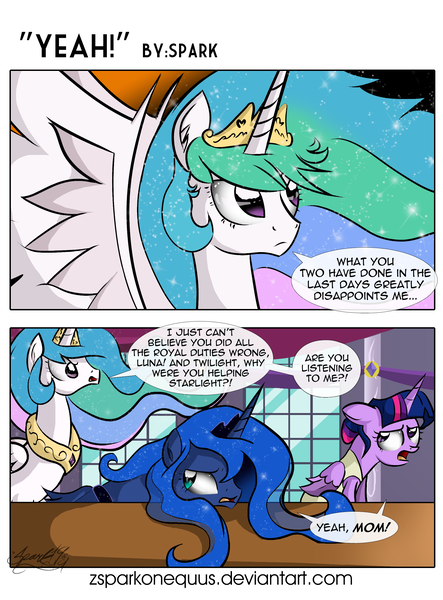 Size: 1675x2268 | Tagged: safe, artist:zsparkonequus, derpibooru import, princess celestia, princess luna, twilight sparkle, twilight sparkle (alicorn), alicorn, pony, a royal problem, 2 panel comic, ballerina, clothes, comic, speech bubble, tutu, twilarina